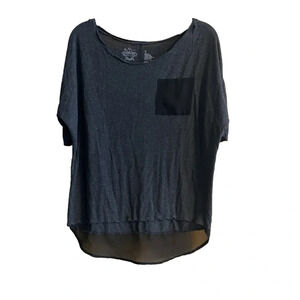 Empyre High Low Black/Gray Shirt Sz S Gray Scoop Neck Pocket Short Sleeve Tee